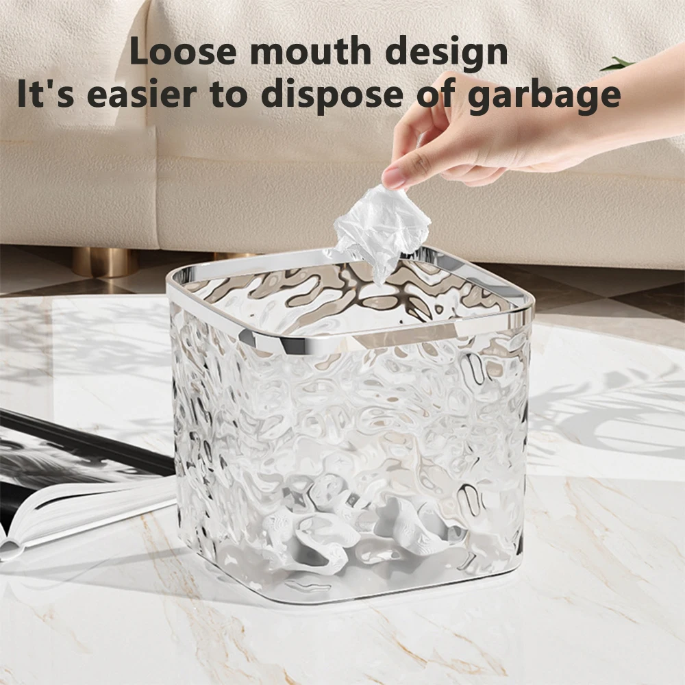 Transparent Fashion Mini Small Wastebasket Desktop Press Trash Can with Lid Mini Garbage Can Table Rubbish Basket Office Dustbin