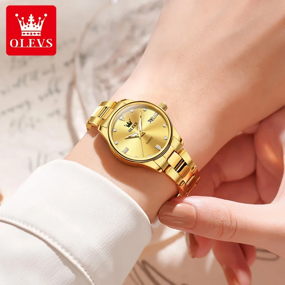 

OLEVS 3621, женские кварцевые часы, ловушка из нержавеющей стали, водонепроницаемая, светящаяся, с автоматической датой для женщин, модная инкрустация бриллиантами