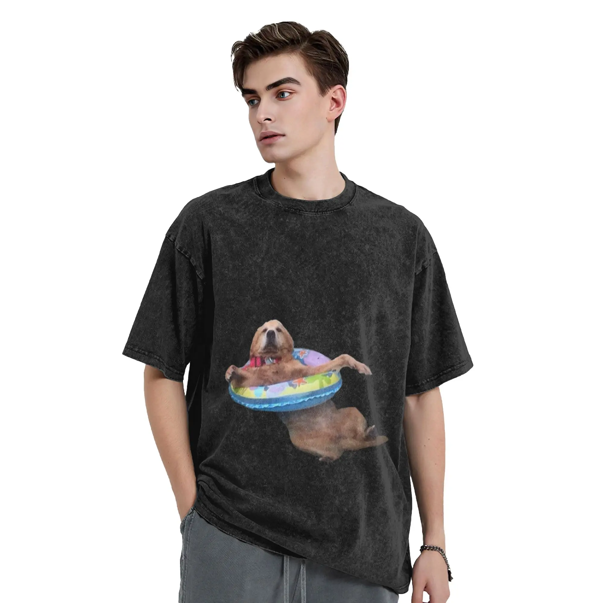 floating doggo Unique Cool A Washed T Shirt Men's Women's Oversized Cotton Tees Tops