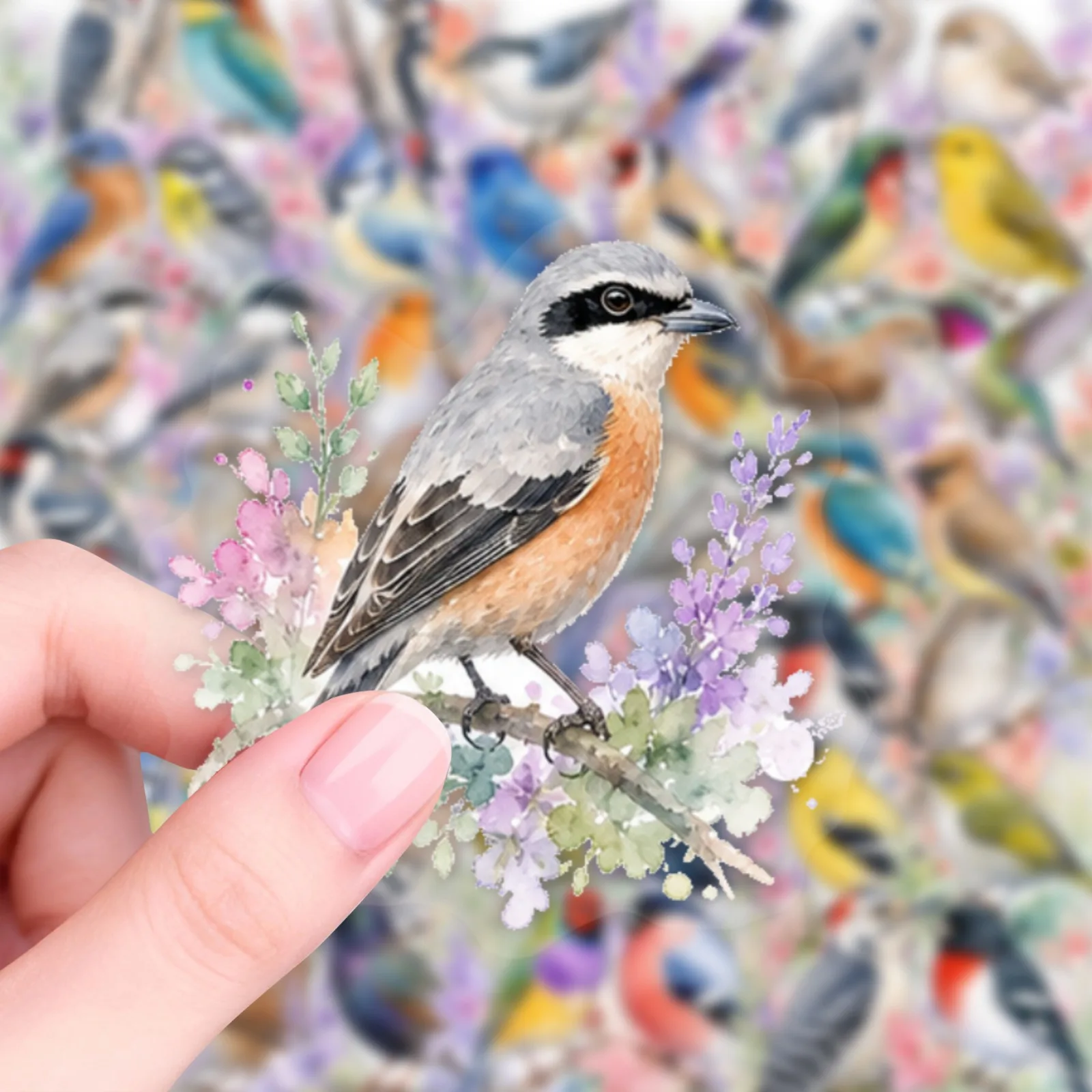 50 Pcs Forest Watercolor Bird PET Stickers Colorful Bird Lavender Floral Artistic Waterproof Decals for Notebook Water Bottles