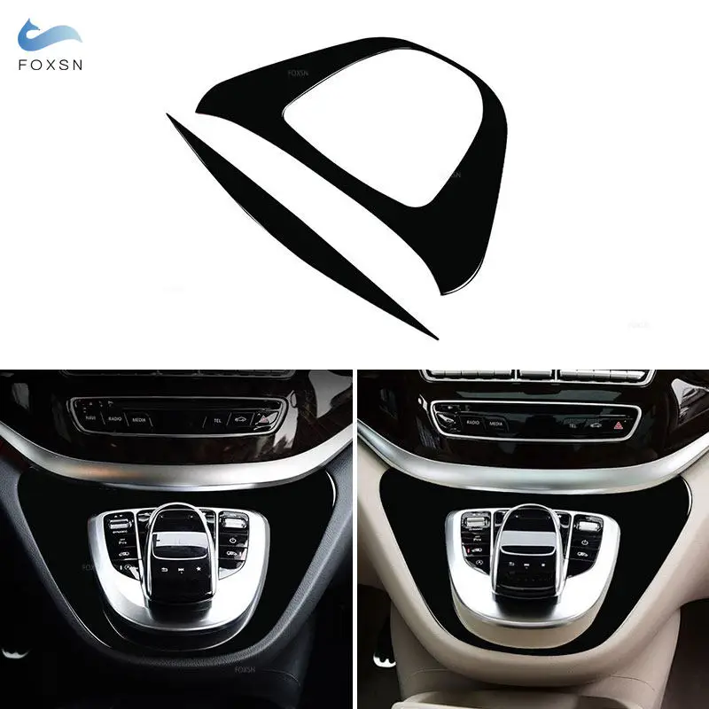 

2 шт., фортепианно-черный автомобильный центр управления, мультимедийная кнопочная панель, внешняя рамка, декоративная для Mercedes Benz V Class V250 V260 2015-2020