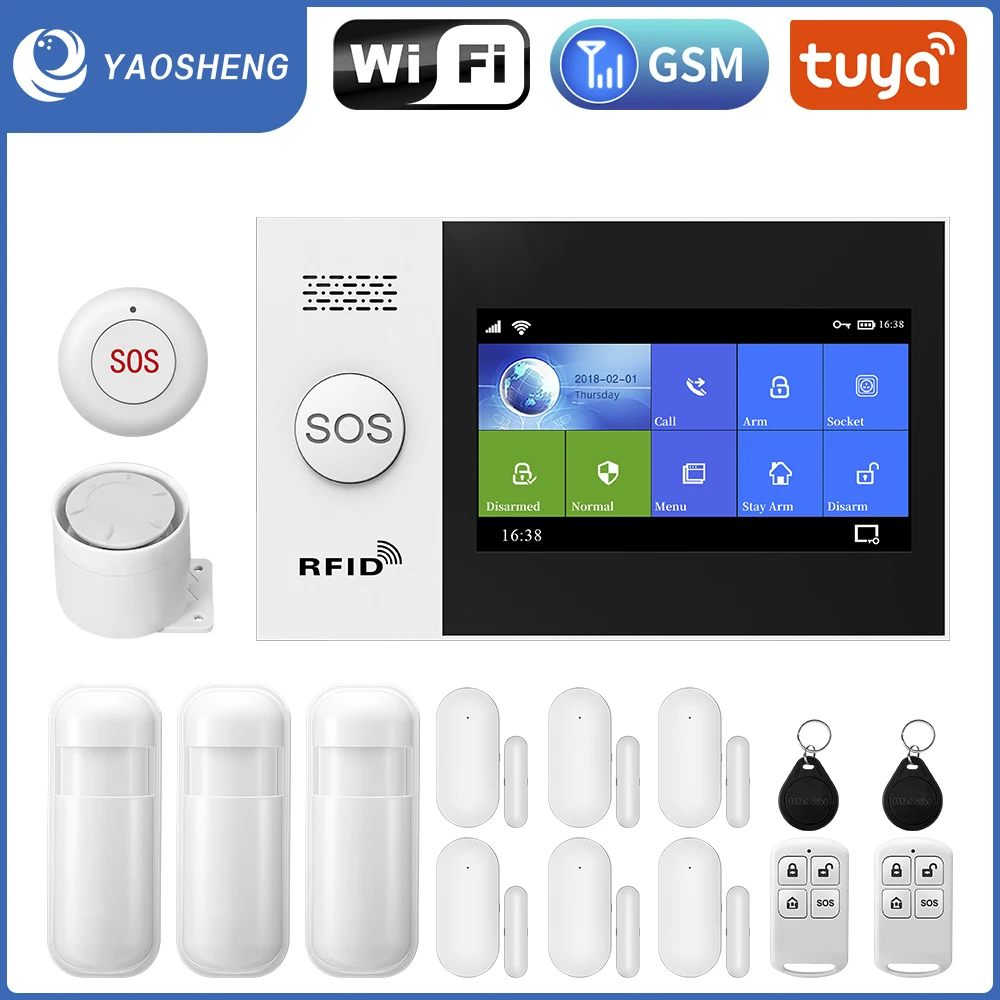 Tuya-sistema de alarma de seguridad antirrobo para el hogar, aplicación Smart Life con Sensor, GSM, inalámbrico, WIFI, compatible con Alexa y Google