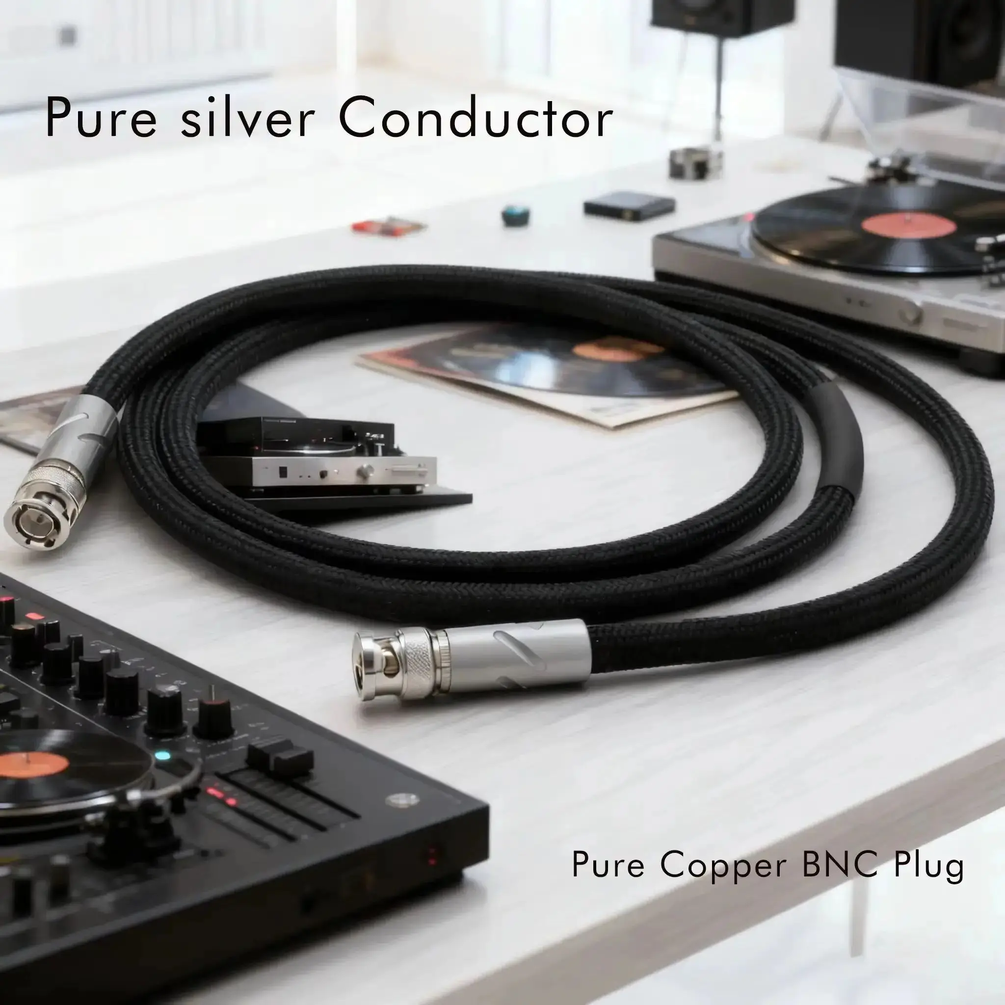 Monosaudio BNC Cable 75ohm Pure Solid Silver Digital Audio Coaxial Cable  PS75B5R 18AWG Rhodium Plated BNC Plug