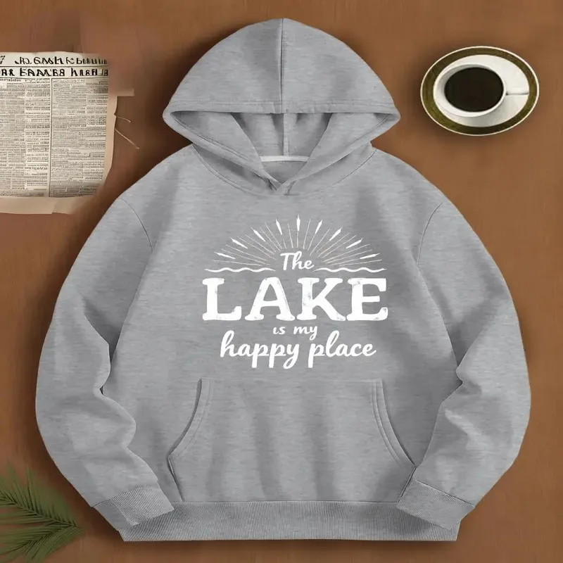 

Winter Fall Women Clothes Plus Size Female Sweatshirt Oversize The Lake Is My Happy Place Long Sleeve Round Neck Comfortable Top