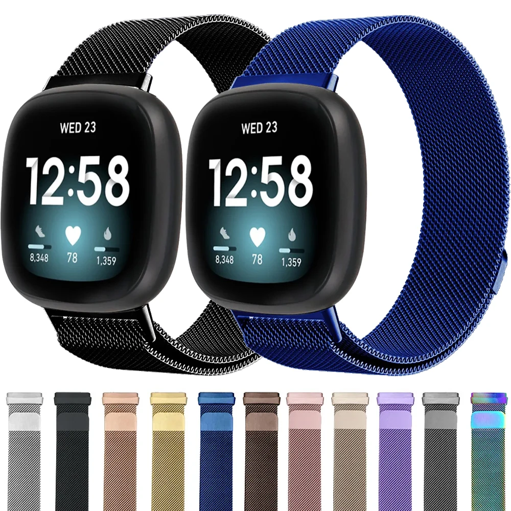 Offizielles Metall-Milanese-Loop-Armband für Fitbit Versa 4/Versa 3 Smartwatch, magnetisches Armband für Fitbit Sense 2-1 Armband Correa