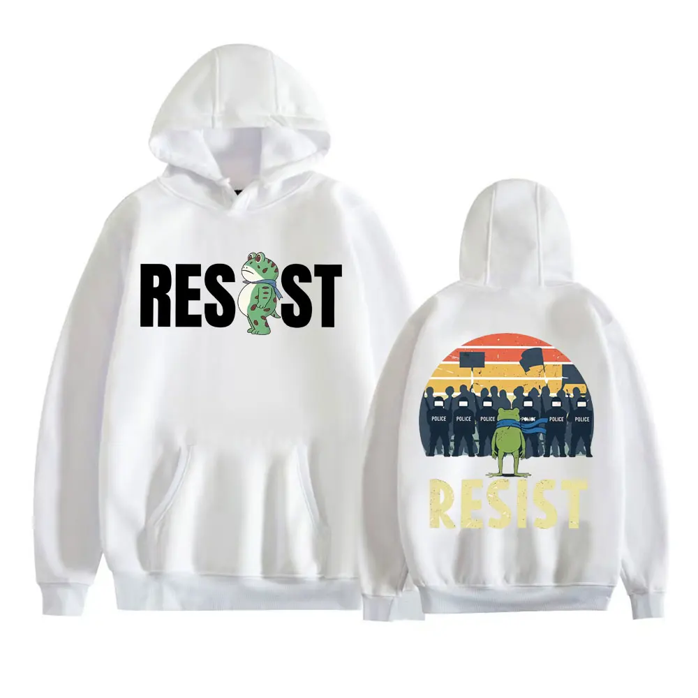 Portland Frog Protest Anti ICE Resist Funny Meme Hoodies Unisex Fashion Trend High Street Sweatshirts Casual Fleece Loose Hooded