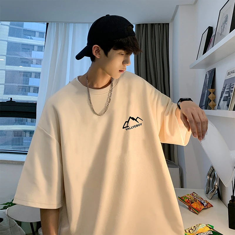 

Men's Cotton T-shirts Oversized Mens T Shirt Casual Summer Wear 5XL Fashion Mountain Print White Tee Shirts for Men New Clothes