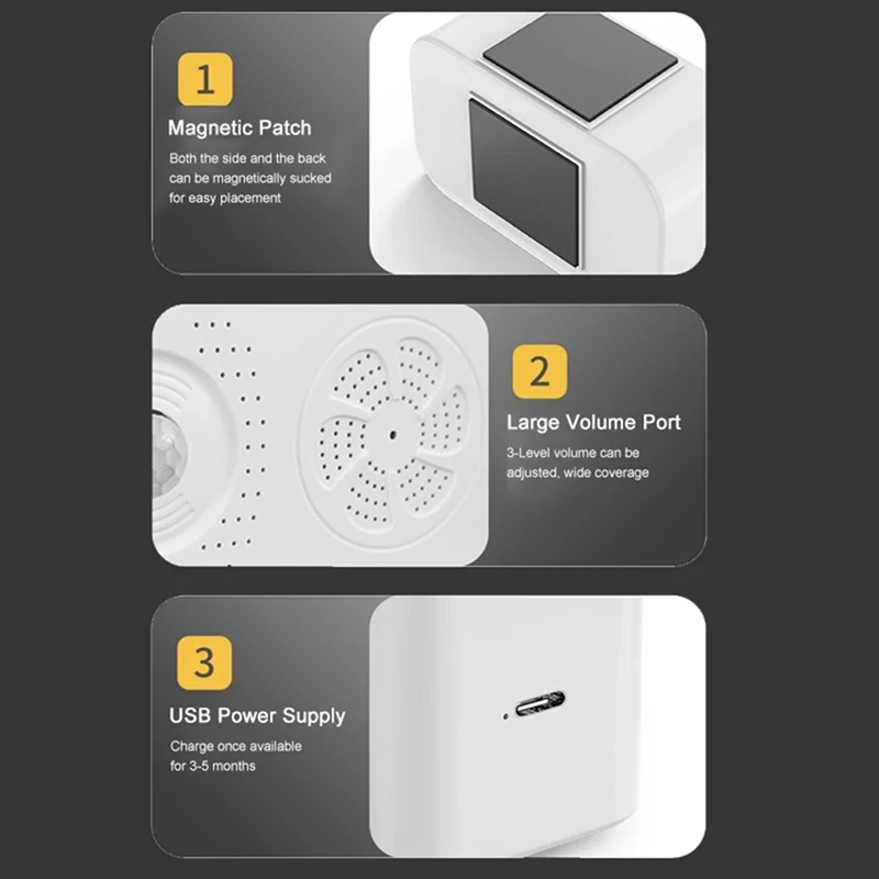 Campainha com sensor sem fio, sensor de movimento pir, campainha sem fio de voz personalizada para loja, escritório, empresa, segurança