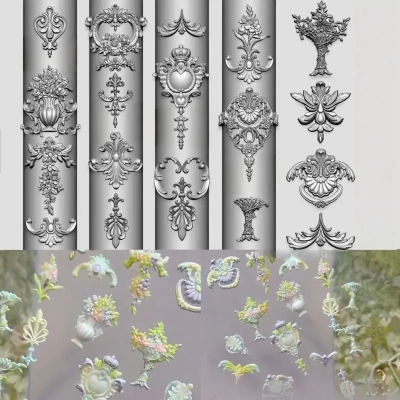 1/6Pcs 3D Silicone Nail Art Mold Retro Flower Vine Chinese Knot Transparent Reusable Nail Carving Stencil For DIY Manicure