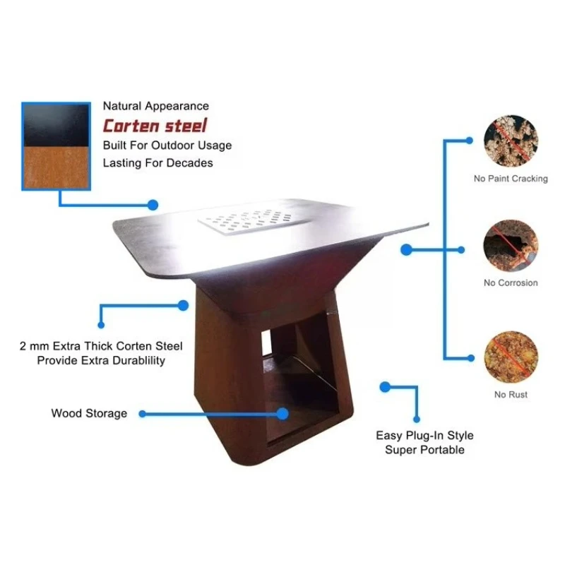 New Design Corten Steel Fire Pit Outdoor Bbq Grills Charcoal Bbq Grill