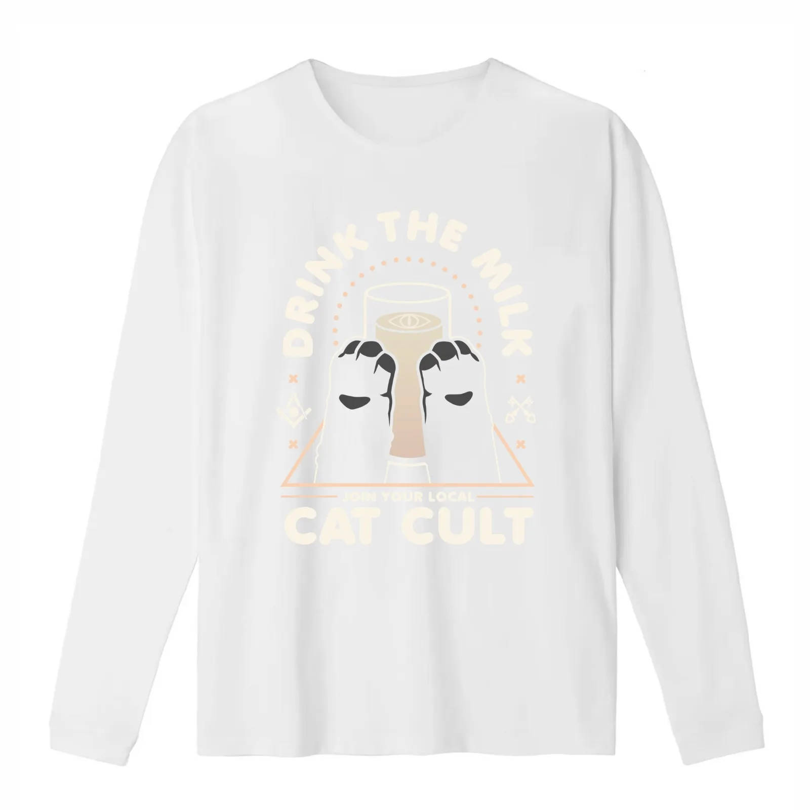 Drink The Milk Join The Cat Cult - Kawaii Krypt T-Shirt Summer Casual Cotton Tee Oversized Streetwear Tops Unisex Men Women
