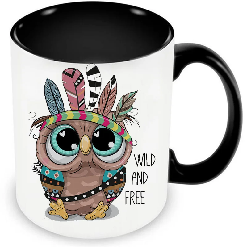 Wild and Free Funny Owl Mugs Clan Tribe Aborigin Coffee Tea Cups Unique Gifts Coffeeware Home Decal Teaware Mugen Beer Drinkware