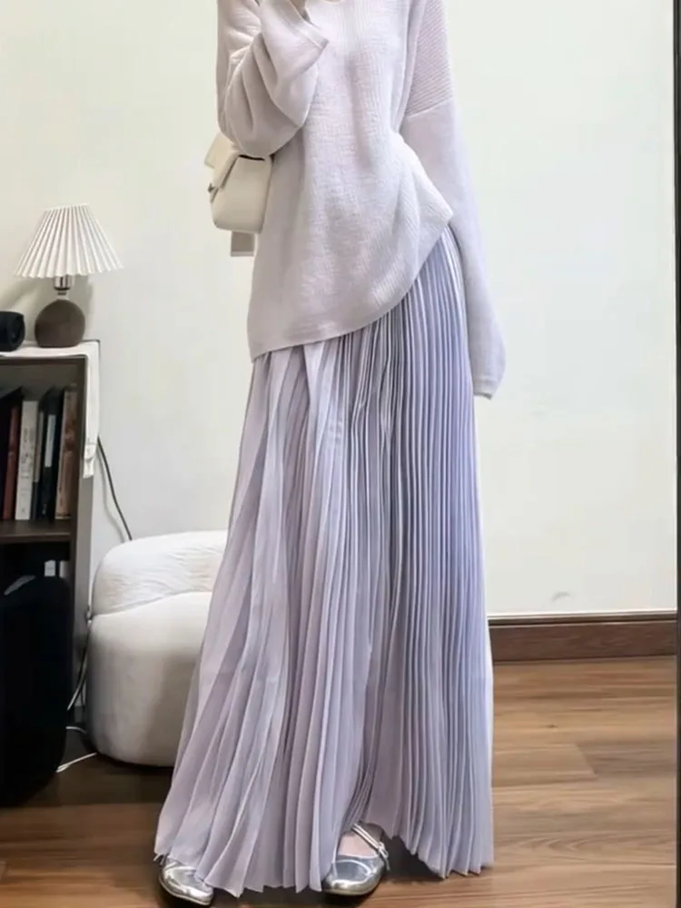 

Нежная мягкая фиолетовая длинная юбка, весна 2025, новая коллекция, элегантная драпированная плиссированная юбка макси для женщин больших размеров