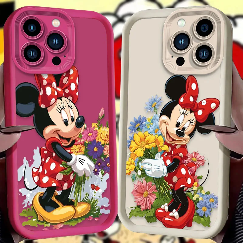 Disney Flower Mickey Minnie Phone Soft Case For iPhone 16 15 14 13 12 11 Pro Max X XS X S Max XR SE 2020 7 8 Plus Silicone Cover