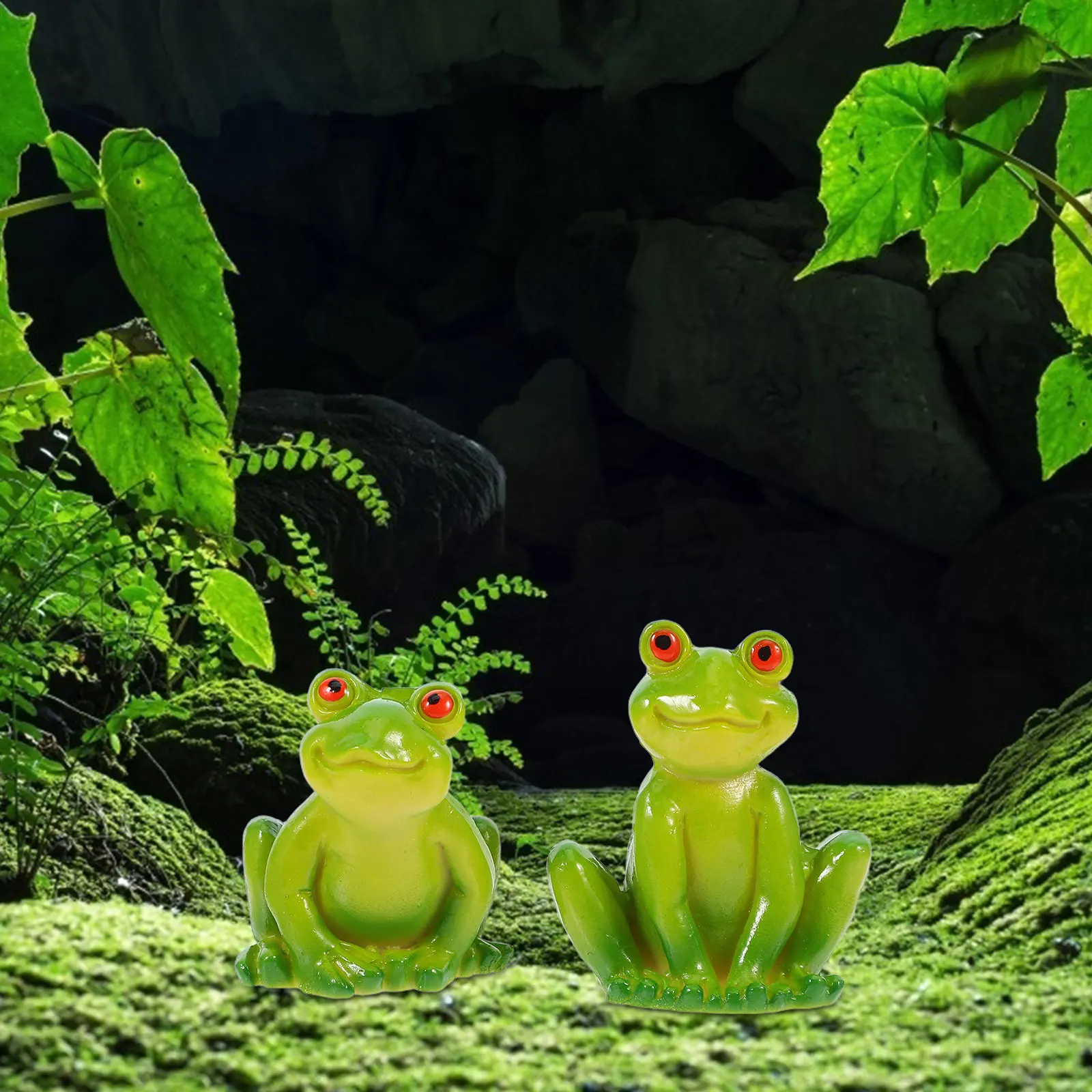 2pcs Cartoon Frog Resin Mini Statue Ornament for Pool, Garden, Outdoor Scene Layout – Cheerful Animal Micro Decor
