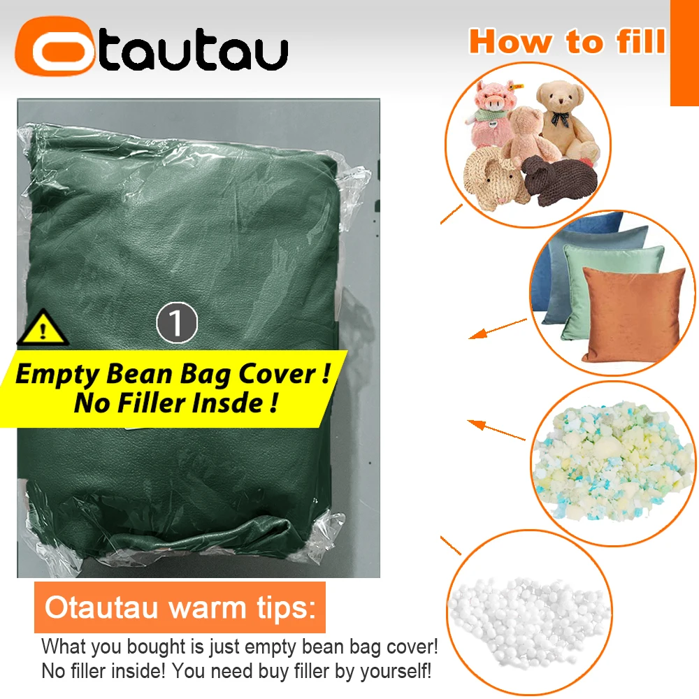 OTAUTAU 1-2 Seat Faux Leather Bean Bag Cover Armchair Couch Pouf Cover SF433【No Filler!You Need To Buy Filler By Yourself!】