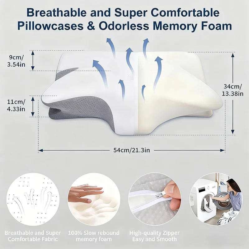 2025 الكبار الجانب النوم وسادة رغوة الذاكرة جانب واحد انتعاش بطيء فقرة عنق الرحم وسادة الأساسية النوم المعونة الفضاء وسادة قطنية