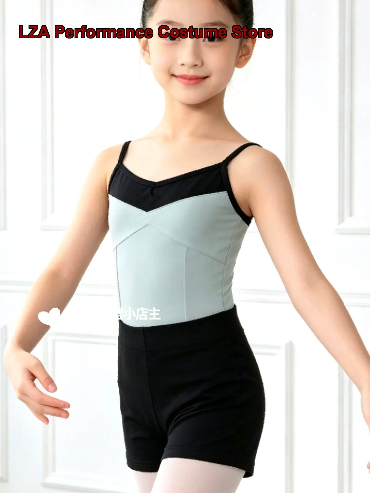 Girls' Art Exam Practice Chinese Dance Gymnastics Spaghetti Strap Shorts Body Suit Kids