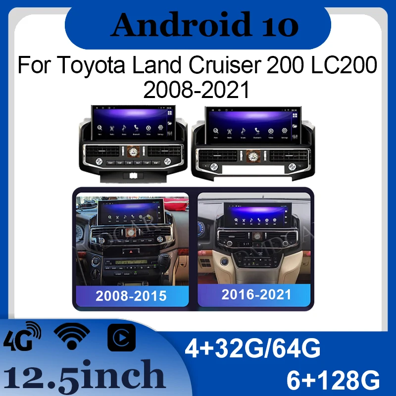 

12.5" Android 10 GPS Navigation Car Radio Multimedia Player Wireless Carplay Auto For TOYOTA Land Cruiser 200 LC200 2007-2021