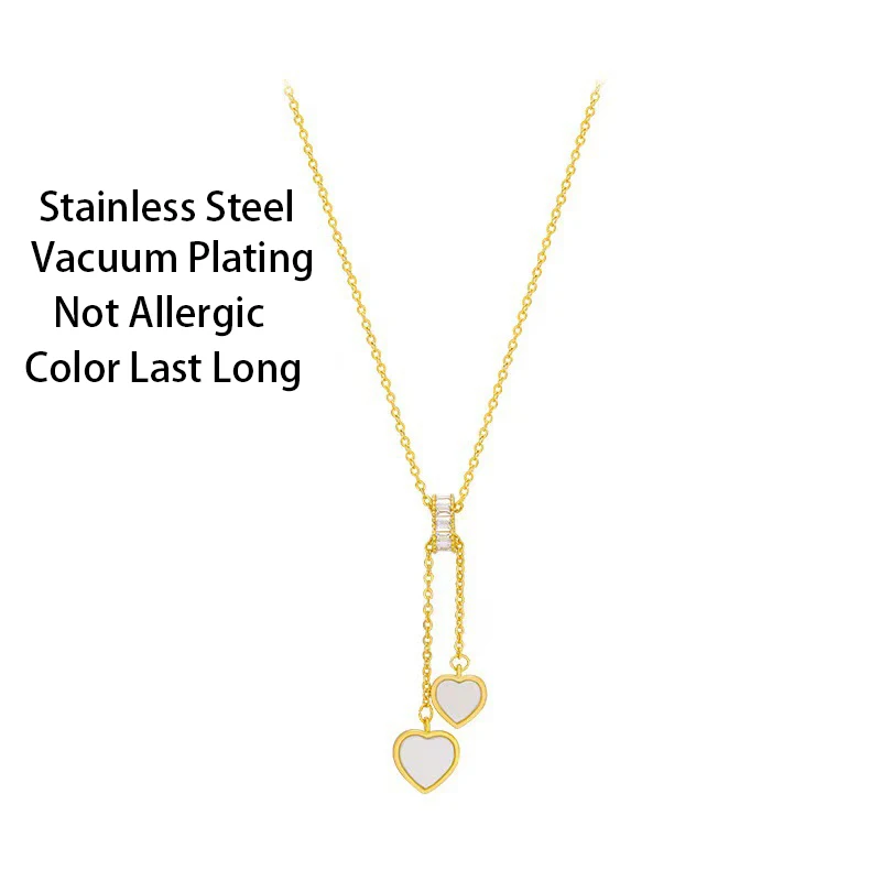 New Light Luxury Double Shell Heart Pendant Stainless Steel Necklaces For Women Korean Fashion Sweet Tassels Neck Chain Jewelry