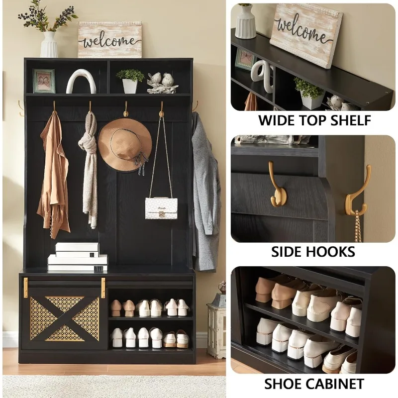 شجرة قاعة المدخل مقاس 71 بوصة مع رف معطف ومقعد تخزين، شجرة معطف مع خطافات للمدخل، المدخل، غرفة المعيشة #4