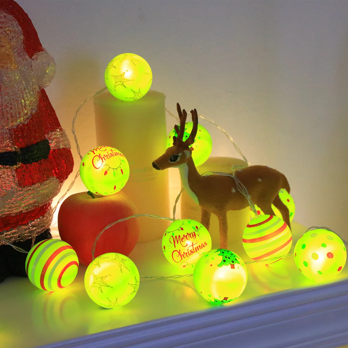 Glowing Printed Sphere Xmas Fairy Lights, Battery Operated, Batteries Not Included, Festive Bauble Decoration for Tree & Home
