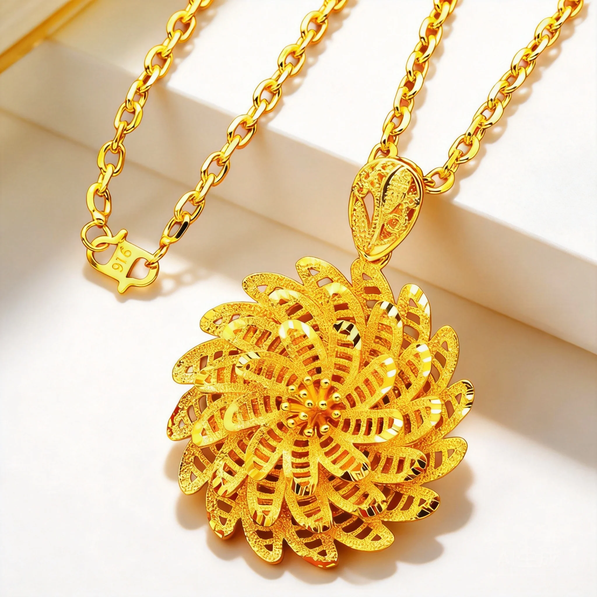 Women's Vietnamese Sand Gold Large Flower Pendant Necklace For Daily Wear Wedding Party Gift 60cm Cross Chain With S Clasp 2026
