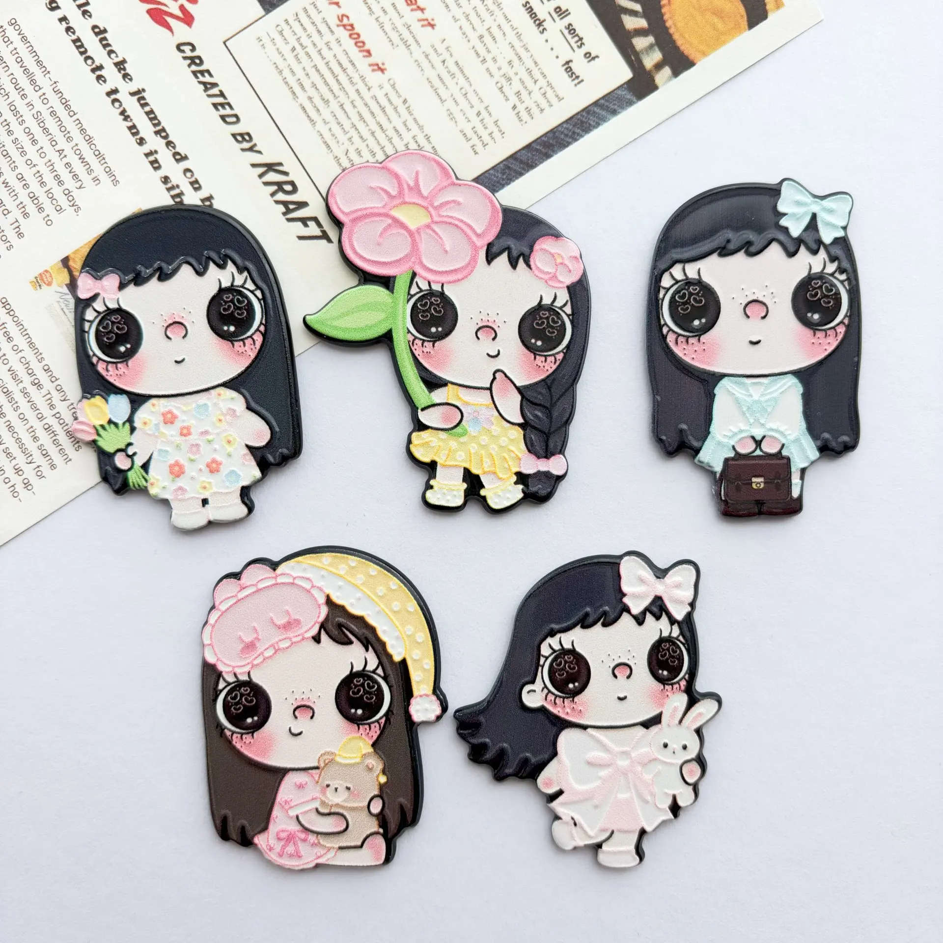 

5pcs [Large] embossed cute little jade yuy patch DIY hair clip brooch refrigerator sticker accessories gift