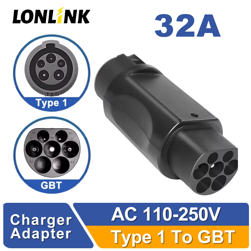 LONLINK TYPE 1 To GBT EV Charger Adapter 3 Phase 32A Converter Standard Electric Vehicle charging Ev Connector For EV Car