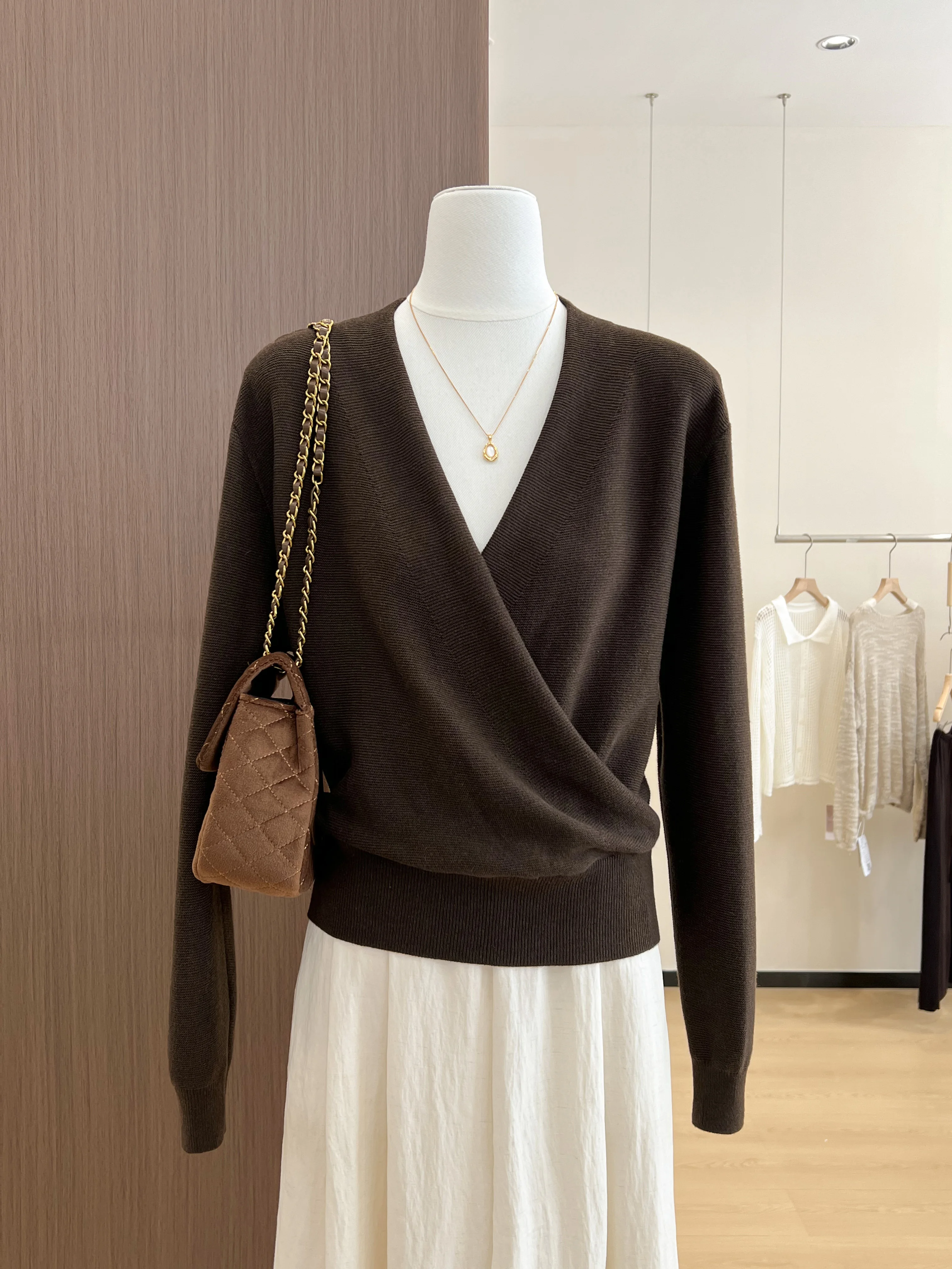 Women Wrap V Neck Knit Sweater Long Sleeve Cross Front Slim Knitted Top Fall Elegant Casual Pullover