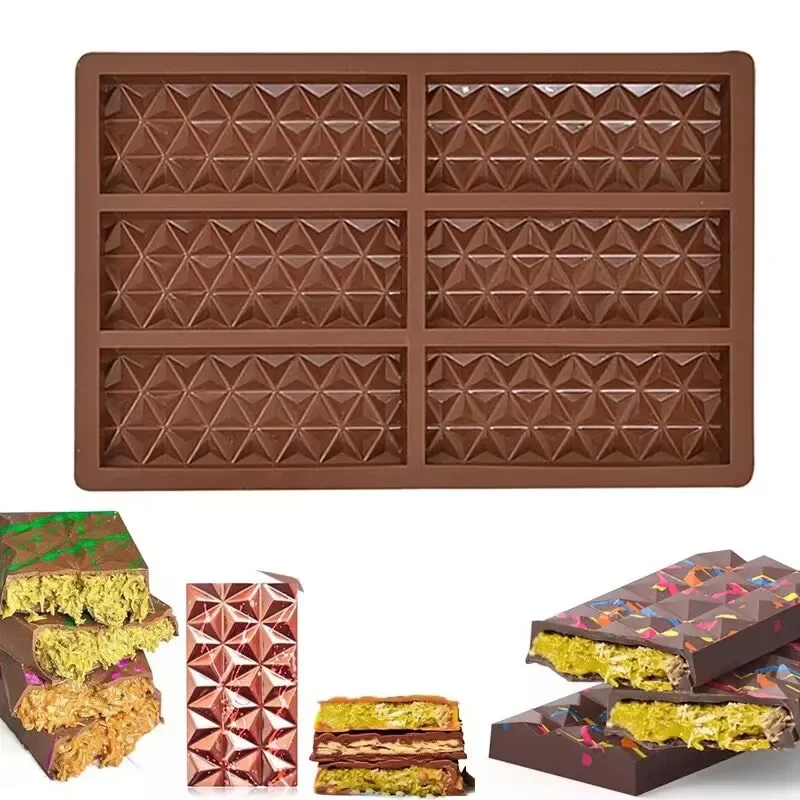 1PC 6-hole Chocolate Bar Mold Thick Chocolate Bar Mold Silicone Chocolate Mold Filled Knafeh Pistachio Chocolates Bar