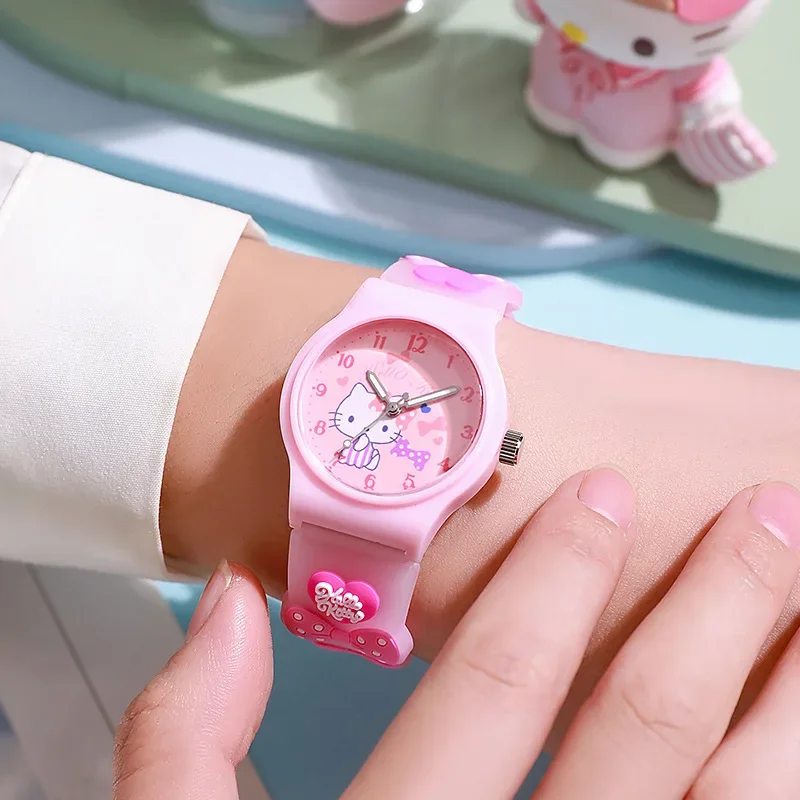 Sanrio 3D Pattern Child Wrist Watch Hello Kitty Cinnamoroll Cartoon Silica Gel Watchband Anime Figure Kids birthdays Gifts