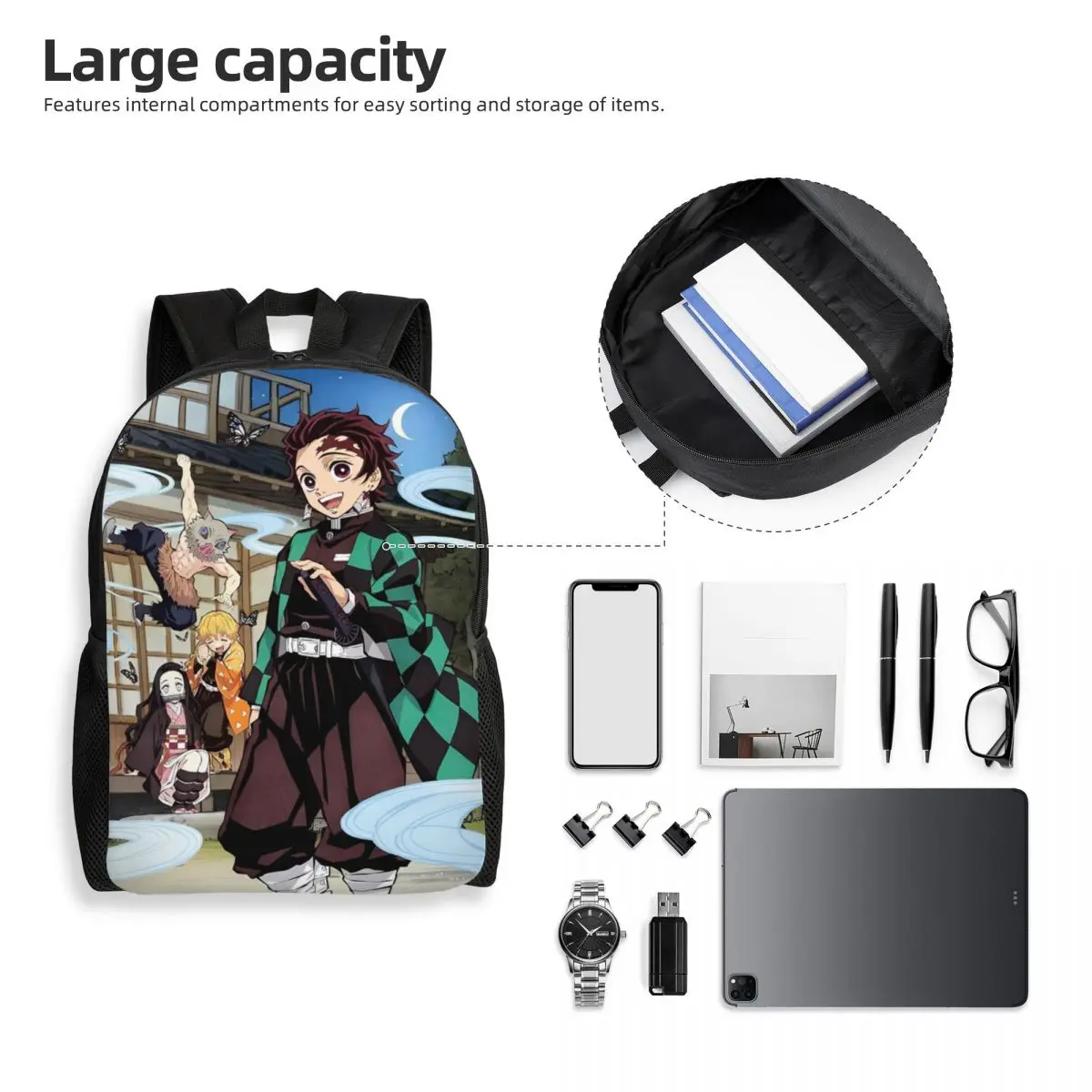 Mochila Demon Slayer Anime Kamado Nezuko Tanjirou para hombres y mujeres, mochila informal de negocios para escuela secundaria, bolso de hombro universitario, regalo