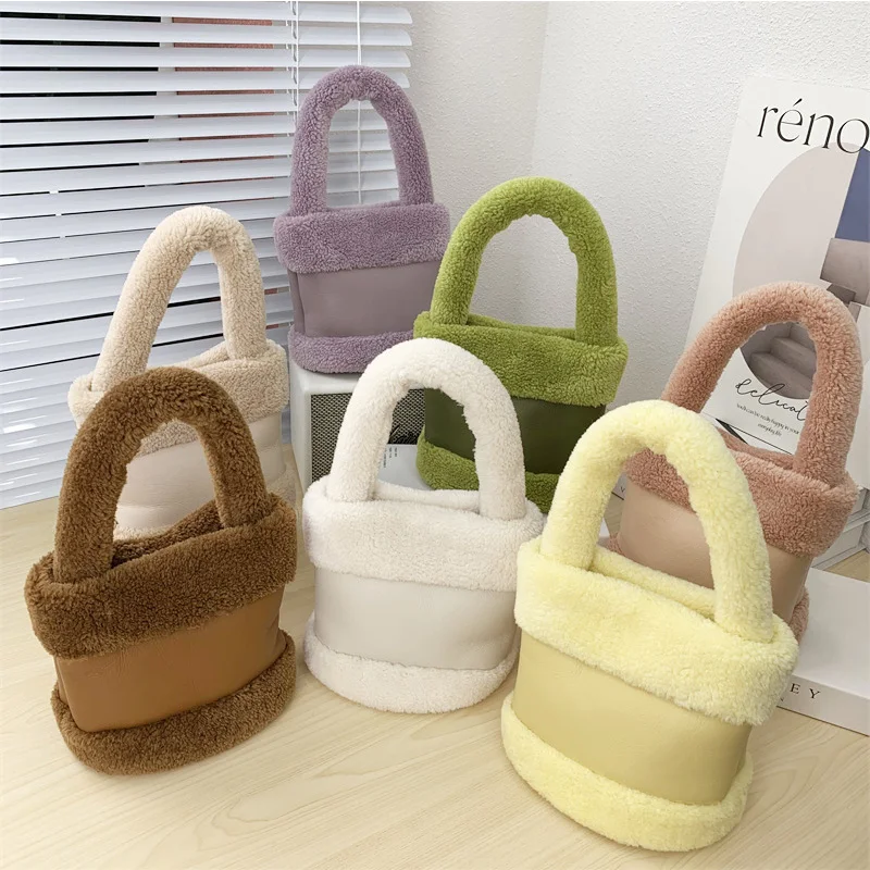 

Winter Fashion Plush Women's Bags New Luxury Brand Bag Imitation Wool Bucket Bag Storage Bags Women Girls Gifts Plush Handbag