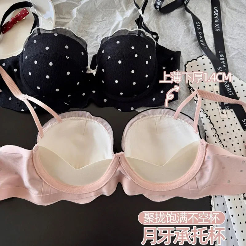 Conjunto Sutiã Calcinha Coquette Francesa com Pontos, Sem Arame Aumento Para Seios Pequenos, Modela Formato Pêssego, Confortável