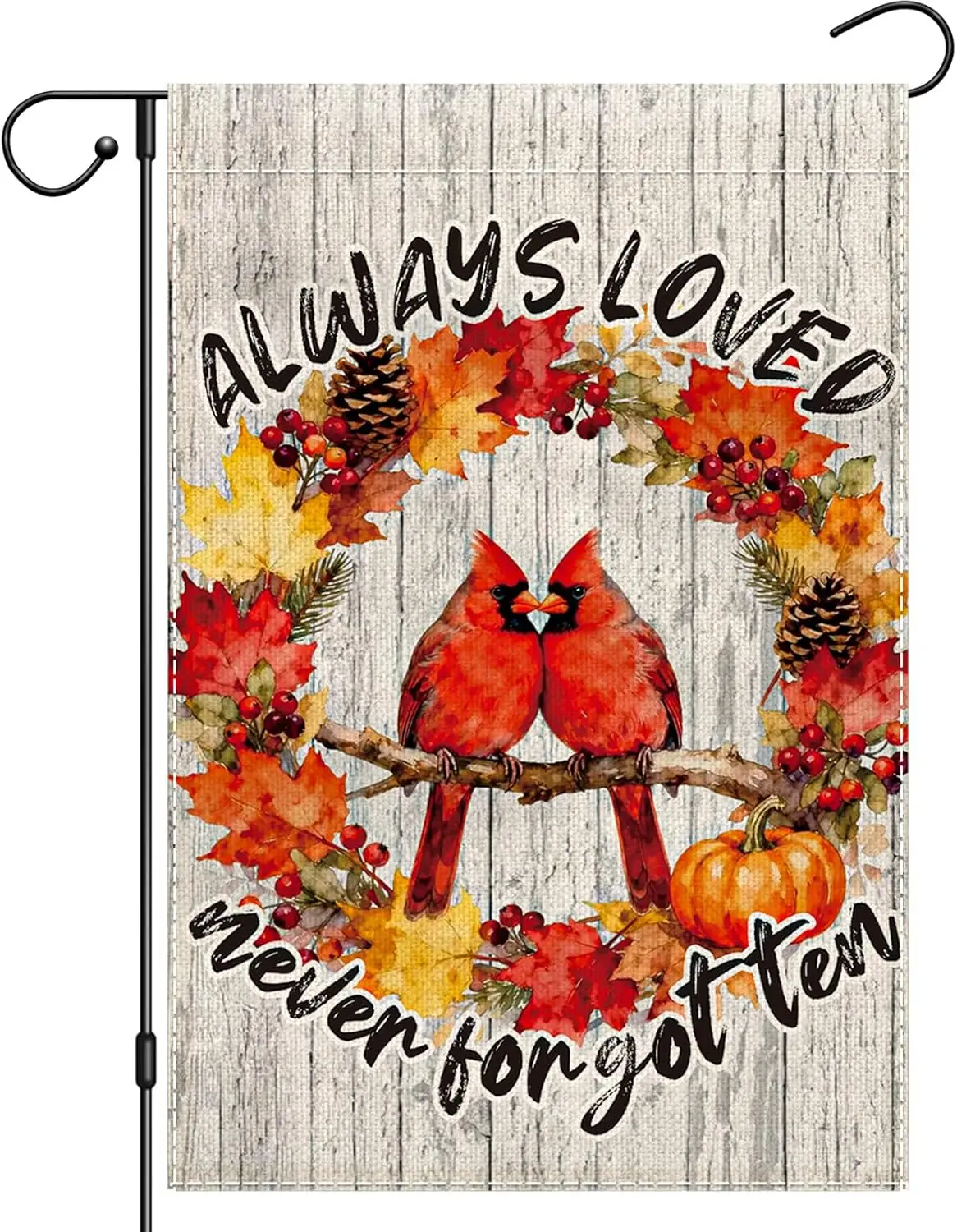 Always Loved Never Forgotten Memorial Garden Flag 12x18 Inch Double Sided, Cardinal Garden Flags for Cemetery Decor, Spring  AAS