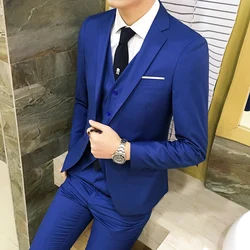 Suit Vest Pants 3 Pcs Set / 2023 Fashion New Men's Casual Boutique Business Solid Color Wedding Groom Suits Trousers Waistcoat