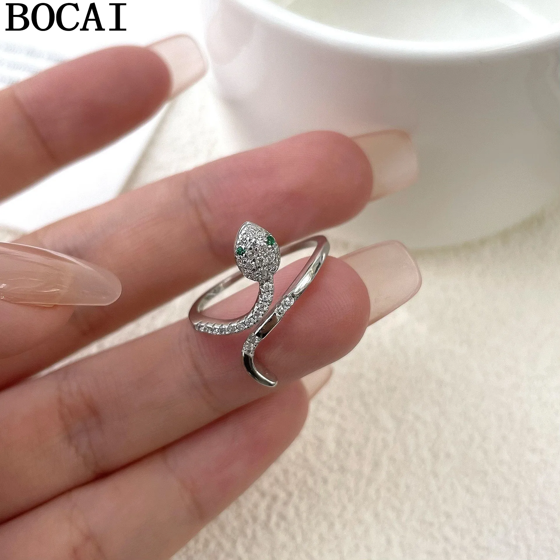 

Новое модное и роскошное кольцо BOCAI из чистого серебра S925 с инкрустацией цирконами в форме маленькой змеи, идеальный подарок для женщин.