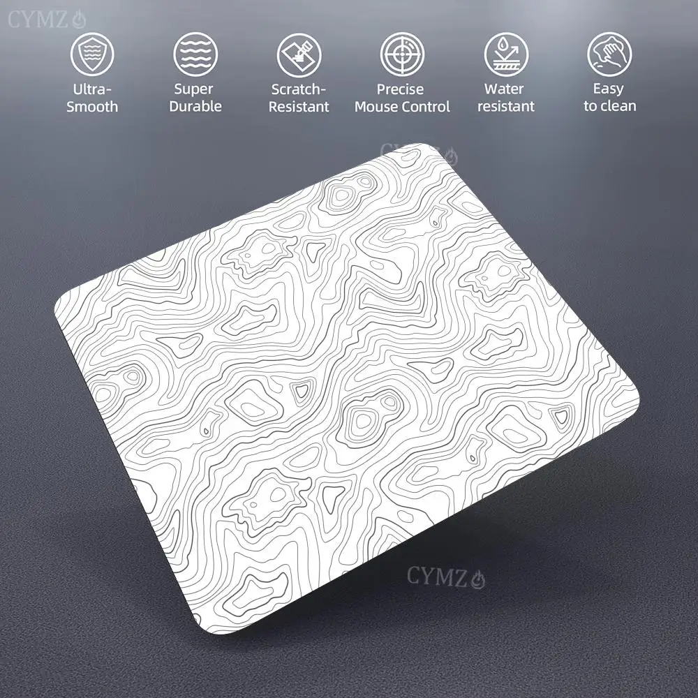 Black and White Topographic Map Small Mousepad Line Texture Square Gaming Accessories Keyboard Pad Computer Desk Mat
