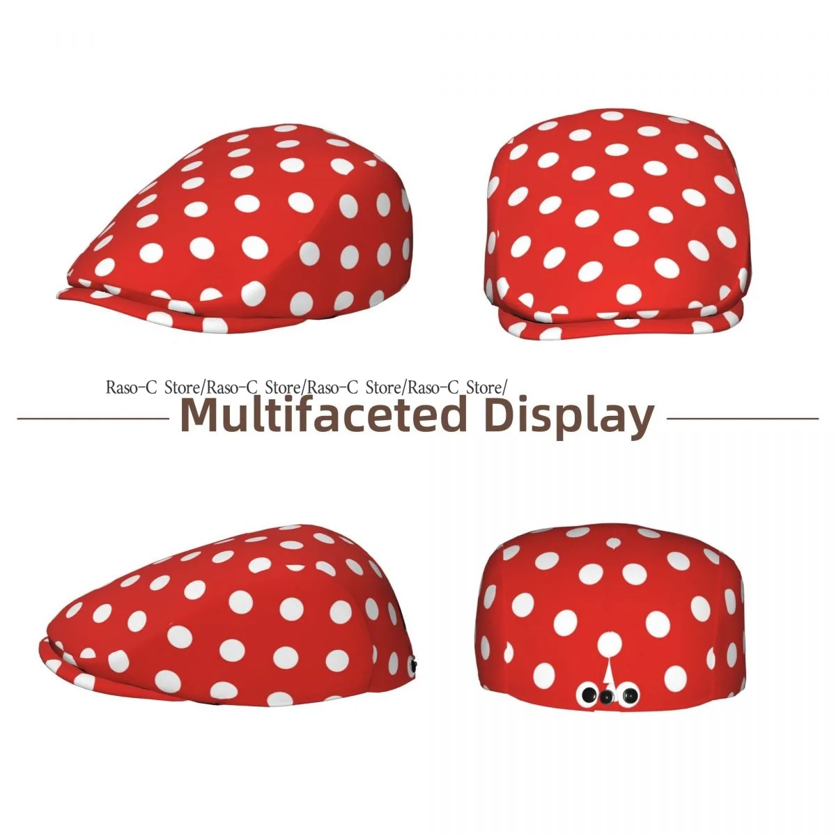 Unisex Adult Forward Peaked Cap White Polka Dots On Red Background Newsboy Flat Cap Casual Streetwear Ivy Driving Hat