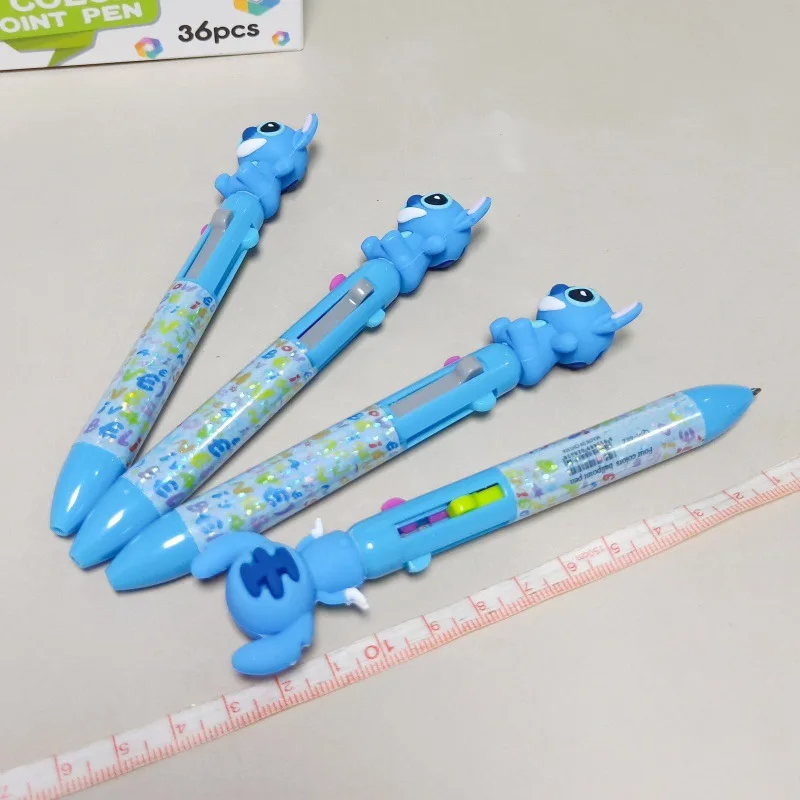 6/36pcs Disney Silicone Stitch 4 Color Ballpoint Pen Short Rod, Cute Student DIY Multi Color Press Hands Pen Stationery Gifts