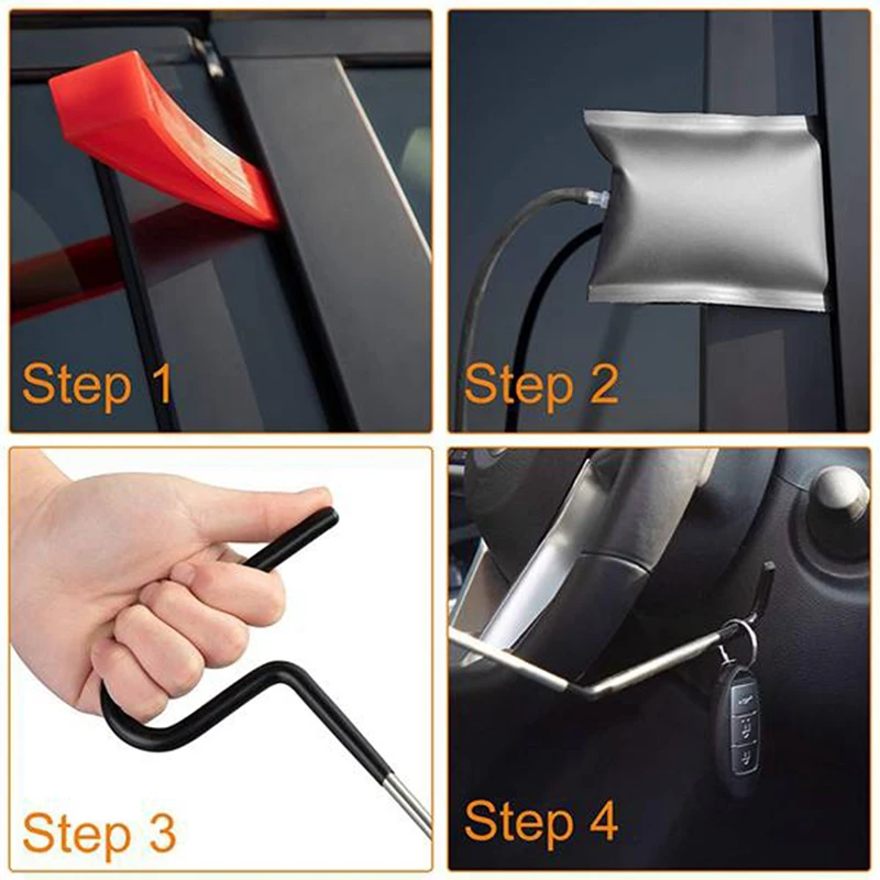 14Pcs Car Essential Emergency Lockout Kit Air Wedge Pump Easy Entry Long Grabber Non Marring Wedge Multifunctional Tool