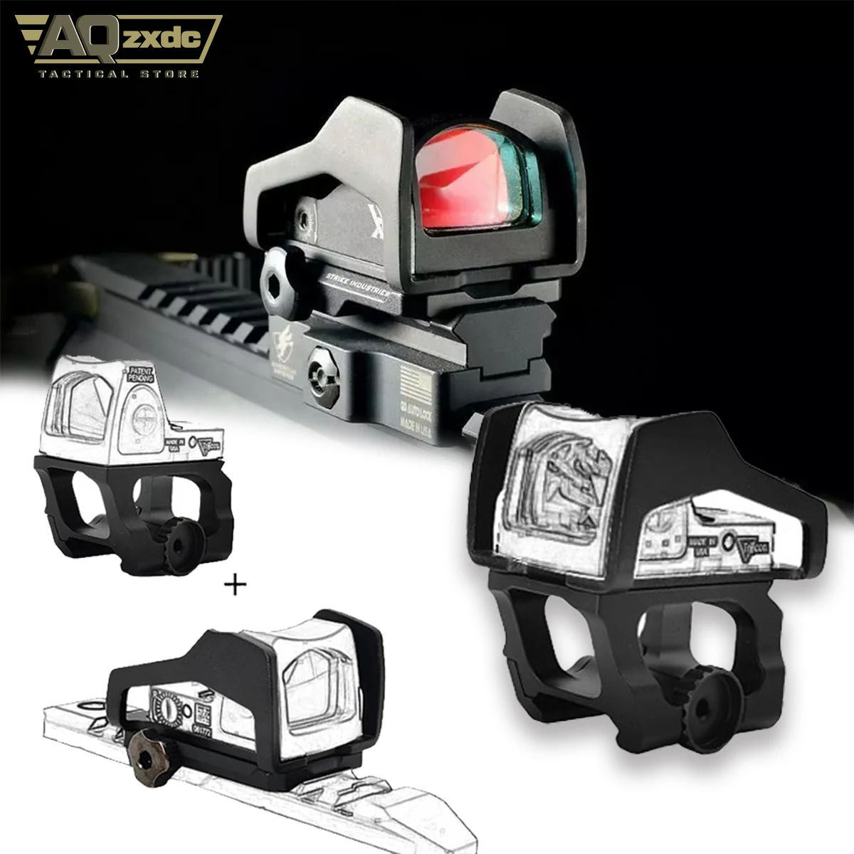 

AQzxdc Tactical REX RMR Red Dot Reflex Sight Adjustable Mount Plate with SURF REX Mount, Fits 20mm Rail Rifle Gun