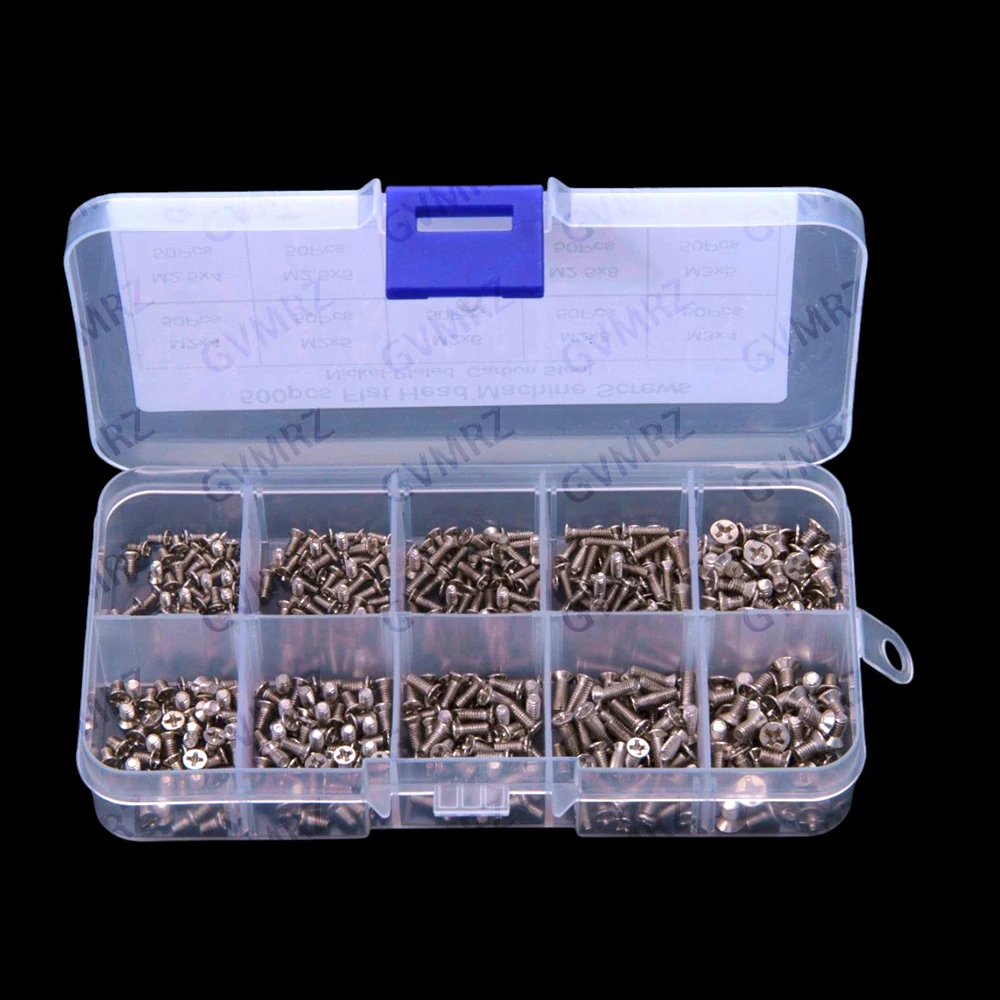 10Values M3 M2.5 ​​Silver 500PCS M2/M3/M2.5 Screw Combination Set with Phillips Head and Countersunk Head M3 M2.5 M2
