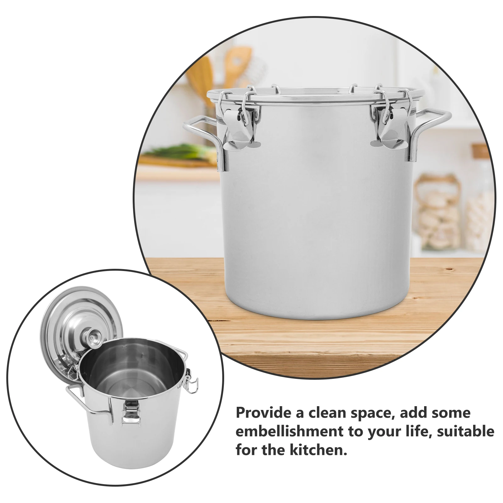 

Sealed Bucket Stainless Steel Food Storage Container Kitchen Supply Air Tight Lid 304 Steel Multi Function Grease Milk Soybeans