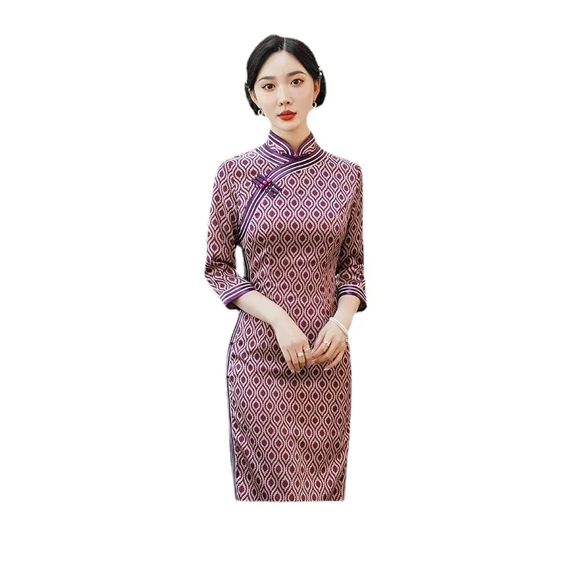 Cheongsam Daily Banquet Photography Bride High-End Chinese Style Traditional Clothing Jacquard Modified  Fit