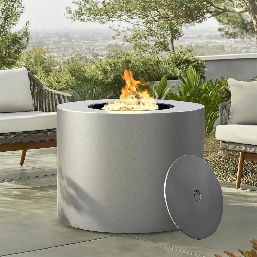 

32 Inch Propane Outdoor Fire Pit Table, Round Patio Fire Table 50,000 BTU w/Lid, Lava Rocks, Weatherproof Cover, Alloy Steel Pro