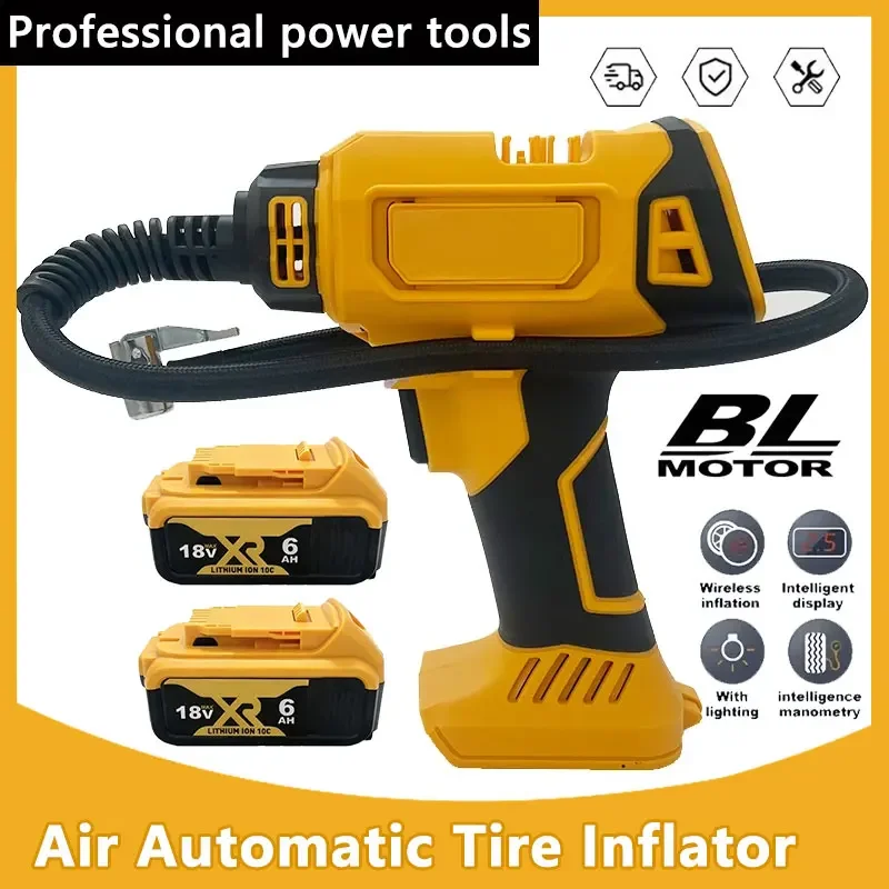 

Автоматический компрессор для подкачки шин, перезаряжаемый ручной электрический насос с цифровым манометром, совместимый с аккумулятором Dewalt 18V.