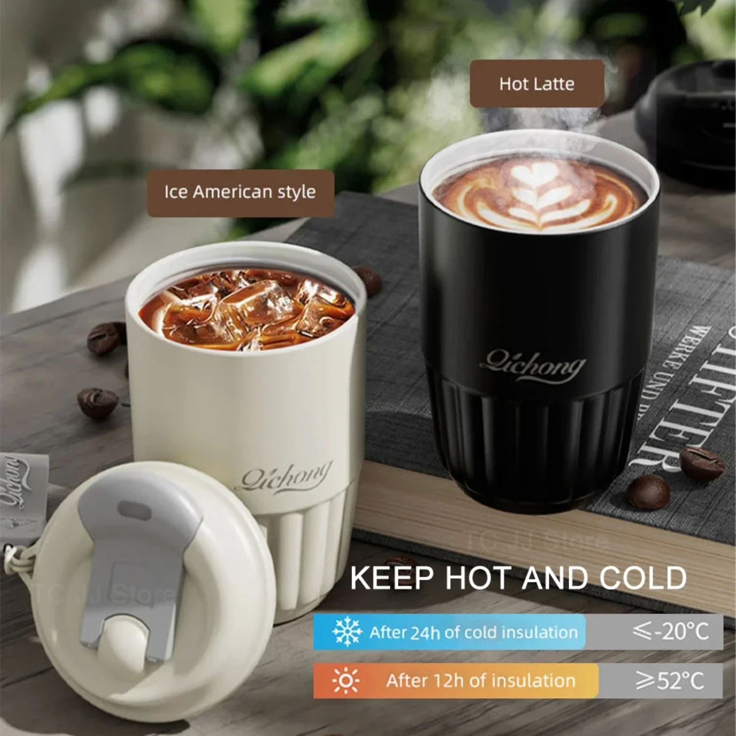 

410ML Ceramic Liner Thermos Coffee Cup Travel Coffee Mug Vacuum Insulated Thermos Coffee Thermal Cup Tumbler Christmas Gift