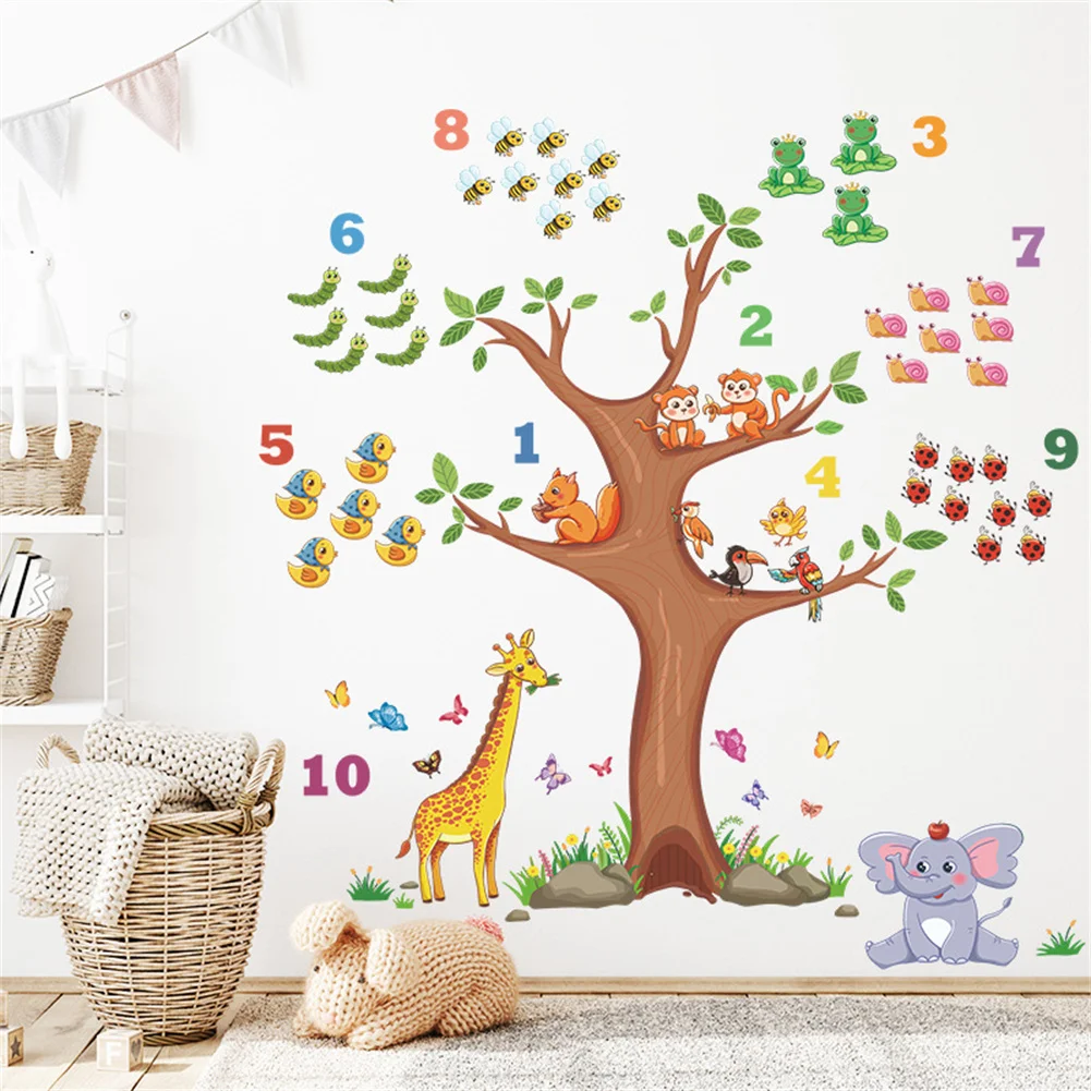 

2 Sheets Cartoon Wall Stickers Forest Cute Animals Wallpaper For Kids Room Kindergarten Home Decoration